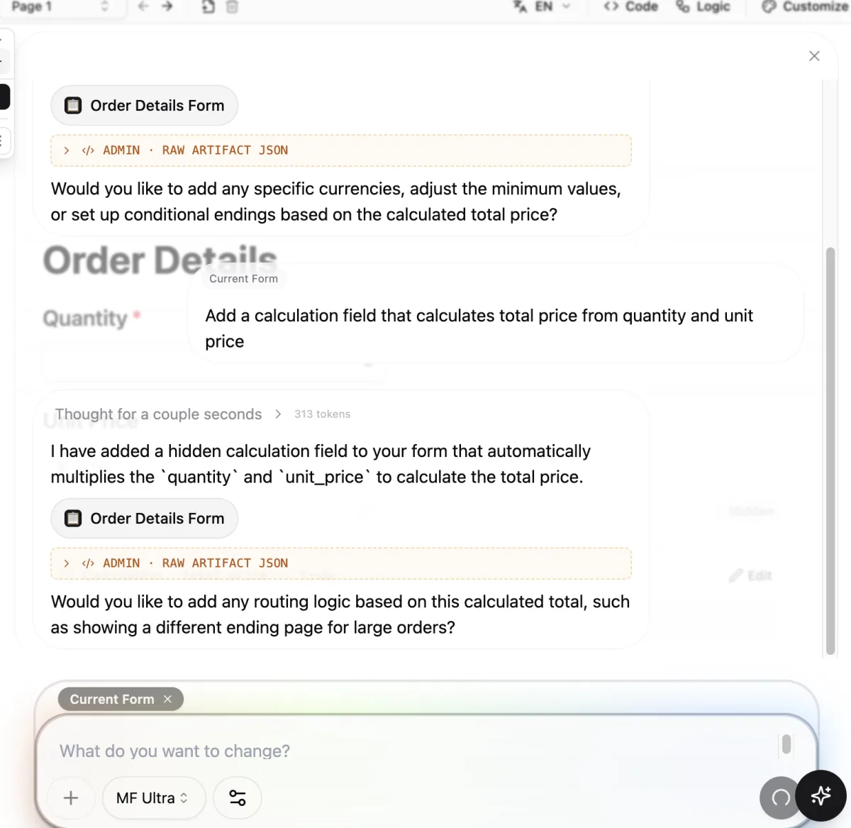 AI adding a calculation field from a prompt