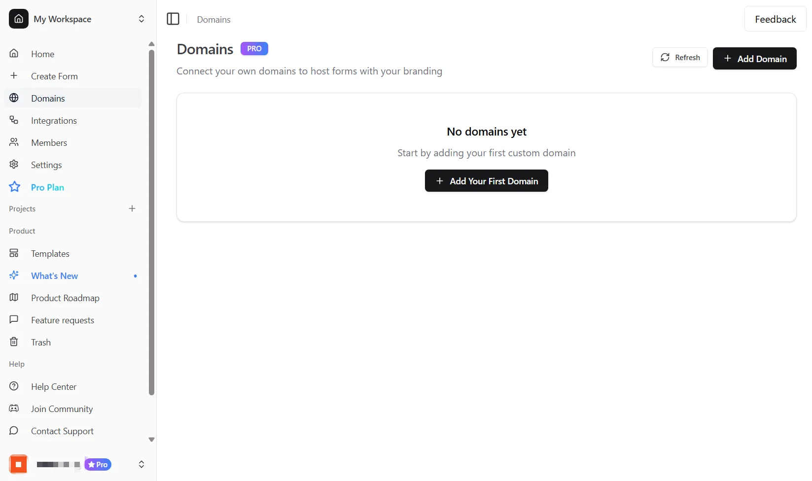 Domains page