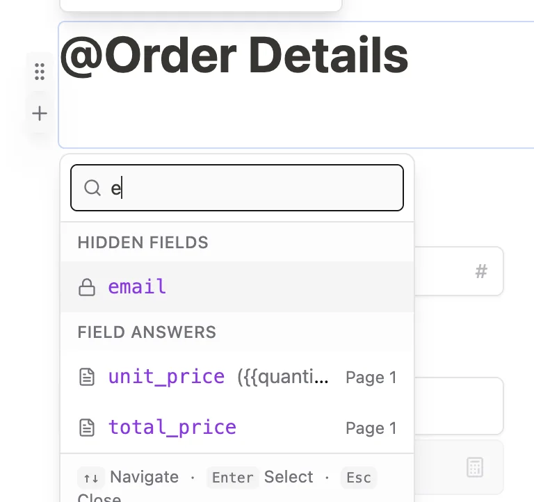 Select a hidden field from the variable menu