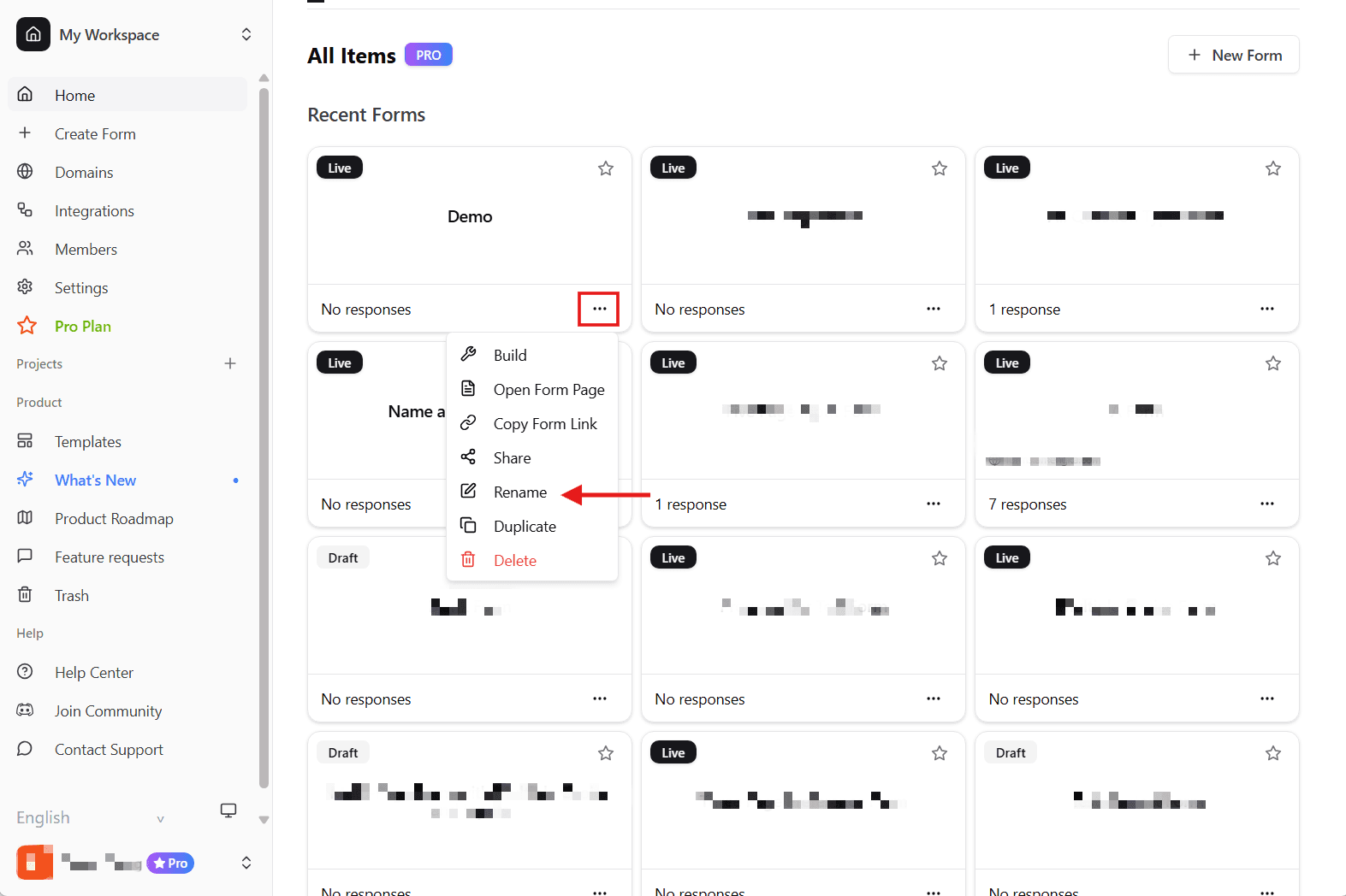 Rename Form from Dashboard