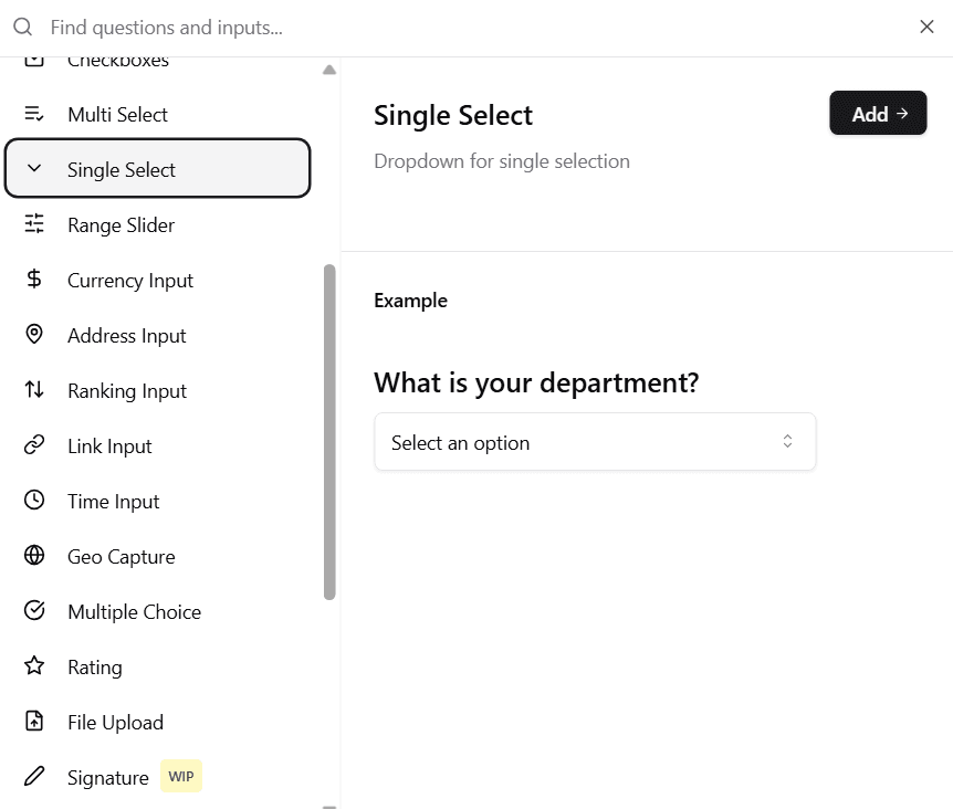 Single Select Selection